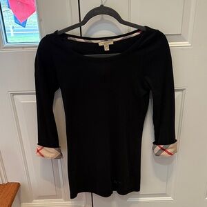 Burberry Black Long Sleeve Top with Plaid Cuffs